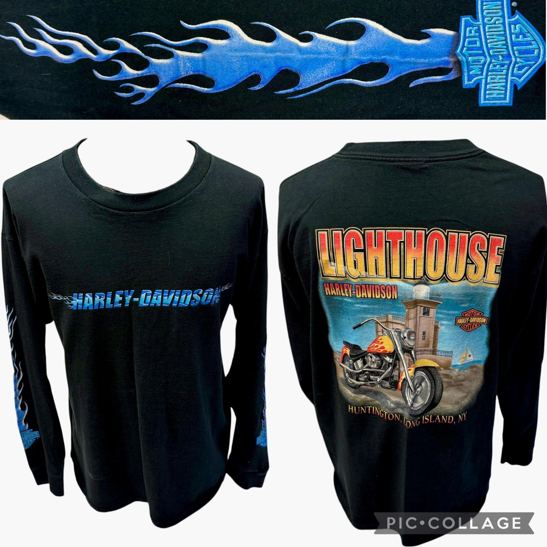 Vintage Y2K Harley Davidson Blue FLAME Logo Motorcycle