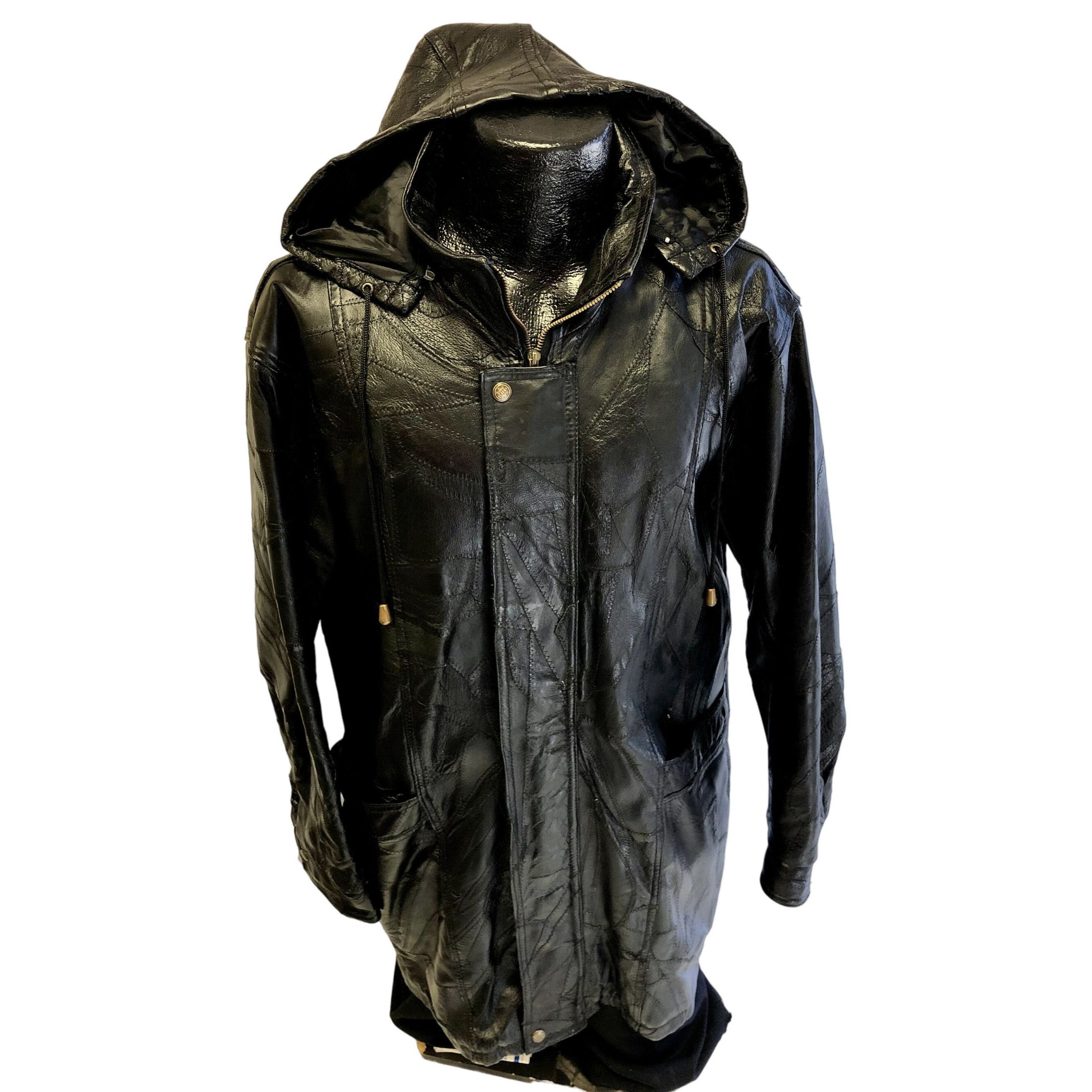 Leather Hooded Jacket 90s Black - Etsy Leather Hooded Jacket 90s Black - Etsy