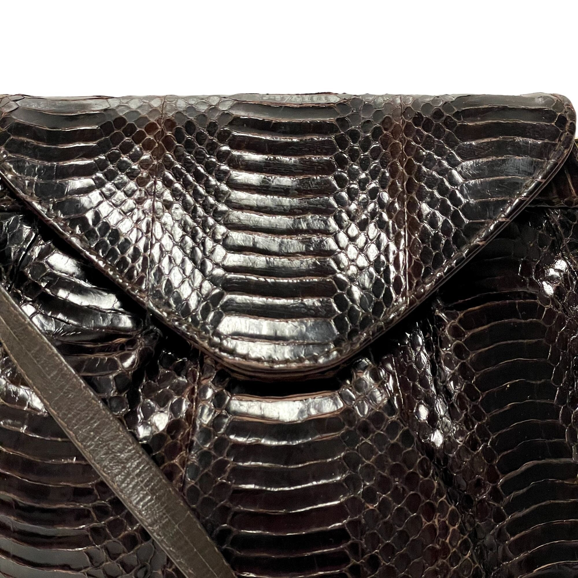 Vintage 80's J Renee Women's Dark Brown Hand Bag SNAKE SKIN