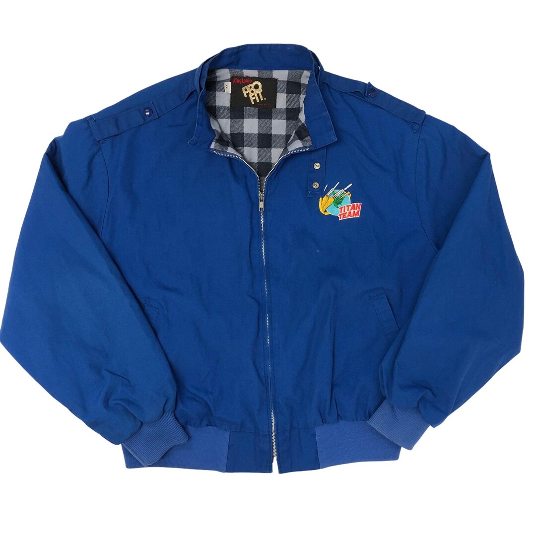 Vintage King Louie Pro Fit Men's Blue Harrington Coat Plaid