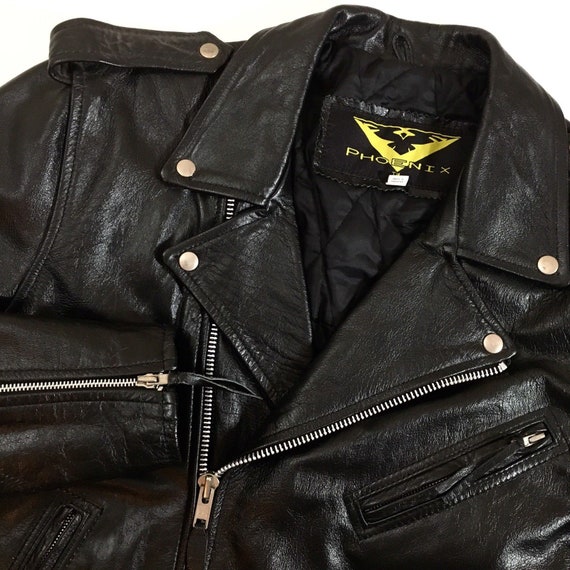 Vintage Vtg 80s Phoenix Men BLACK Leather MOTORCYCLE