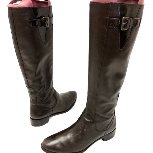 Cole Haan Women Brown Leather Knee High Tall Full shops Zip RIDING Boots 7.5 1/2 B