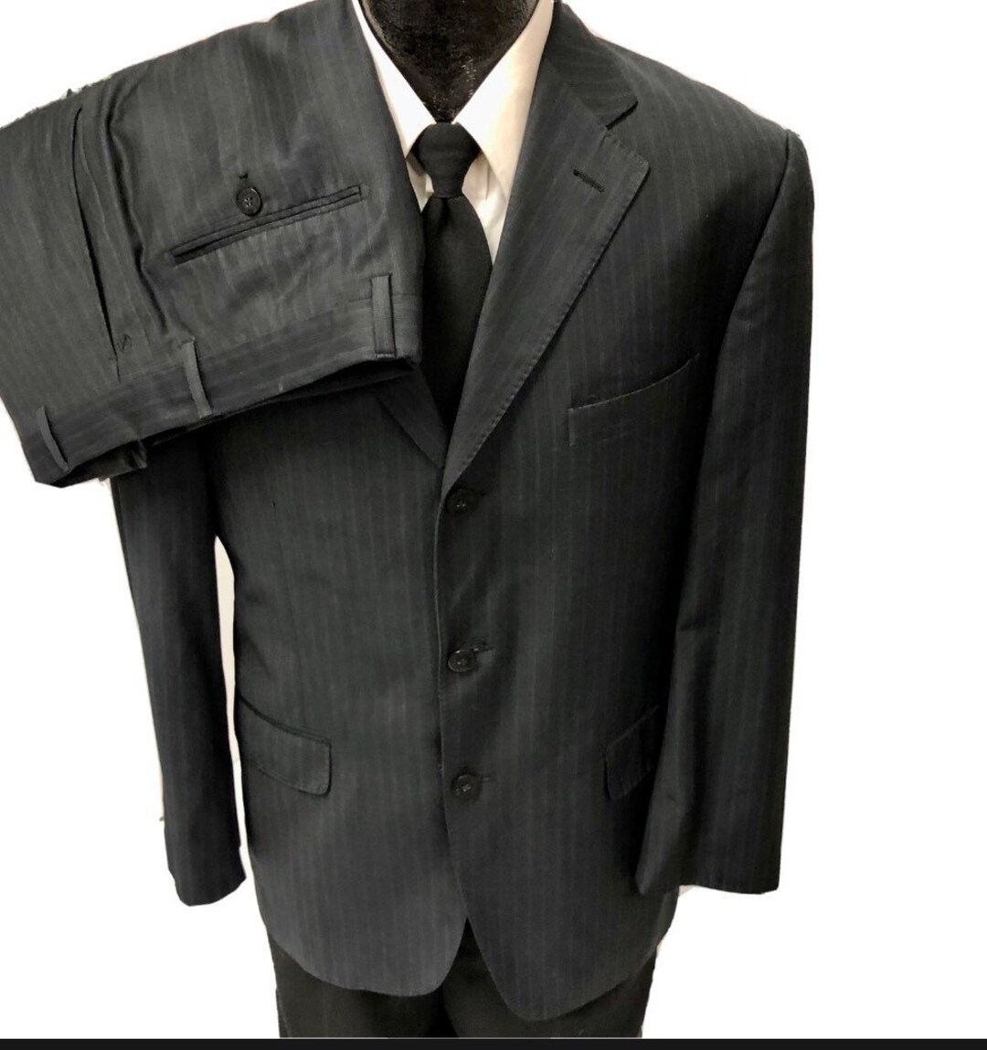 Ermenegildo Zengna Mens Black Gray CHALK STRIPE Wool Suit 40 R Trousers ...