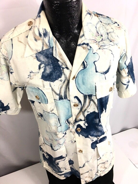 Vintage Liberty House Men White Blue Abstract HOPS