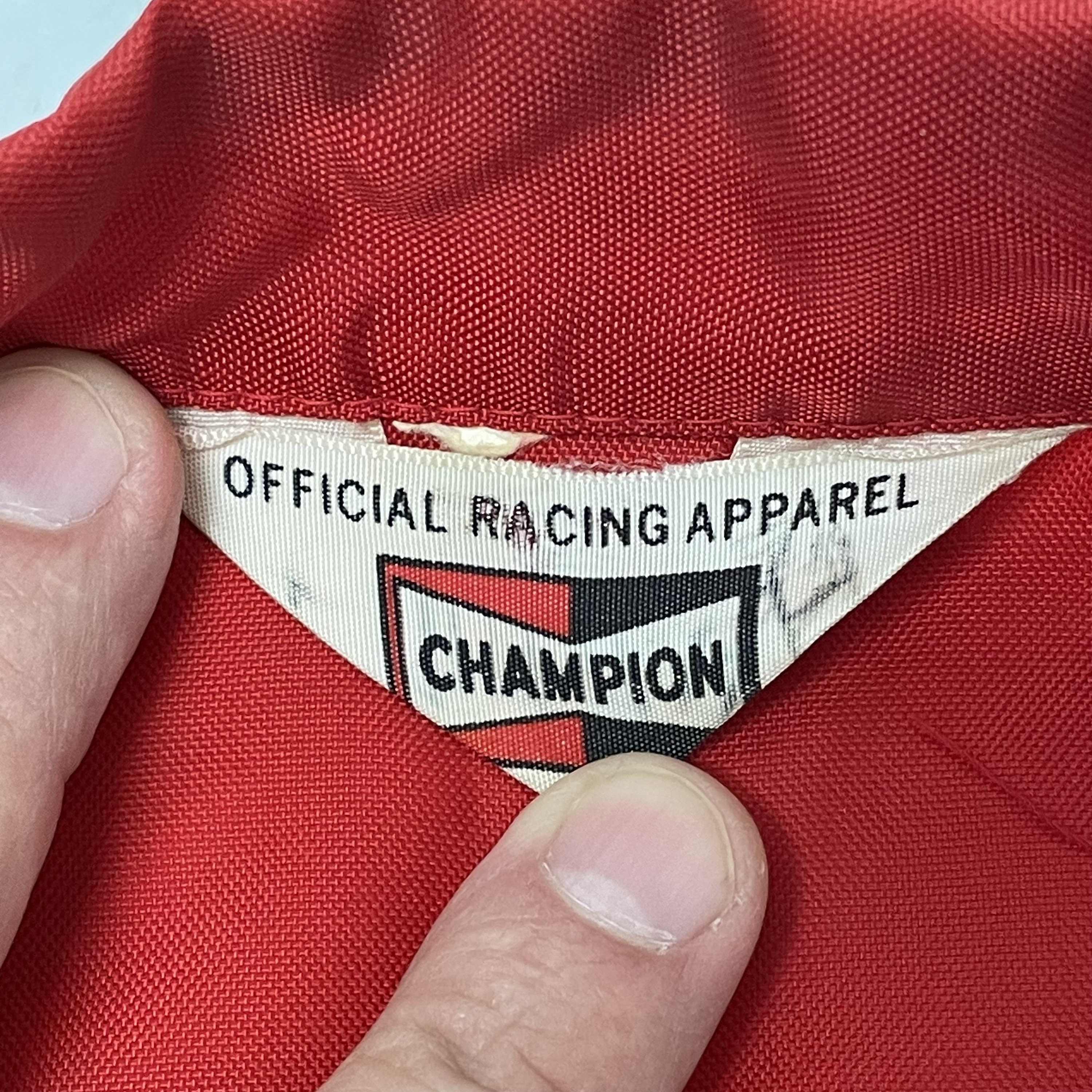 Vtg 80's Champion Spark Plug Official RACING Jacket Red Nylon Hot