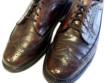 Vintage 60's British Walkers Hombre Marrón PEBBLED Cuero Vestido Zapato WingTip Oxfords BROGUES 7.5 1/2 3E EEE