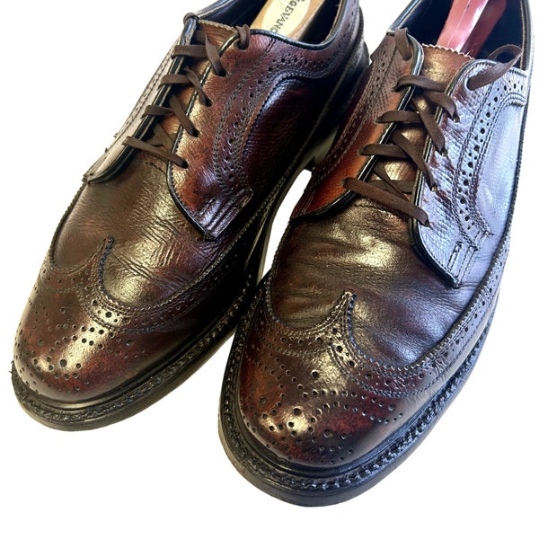 Vintage 60's British Walkers Men's Brown PEBBLED Leather Dress Shoe WingTip Oxfords BROGUES 7.5 1/2 3E EEE