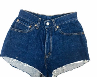 Vintage 70 80's Levi's XX Made in USA Women Indigo Blue Jean High Waist CUT Offs Booty Biker Denim Shorts 6