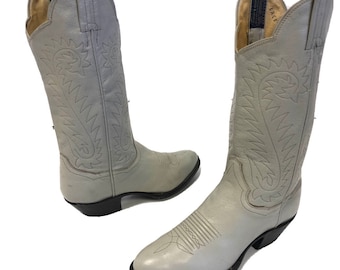 New Vintage 90&#39;s PANHANDLE SLIM Women&#39;s Gray Leather Cowboy WESTERN BoHo Riding Boots 5 B