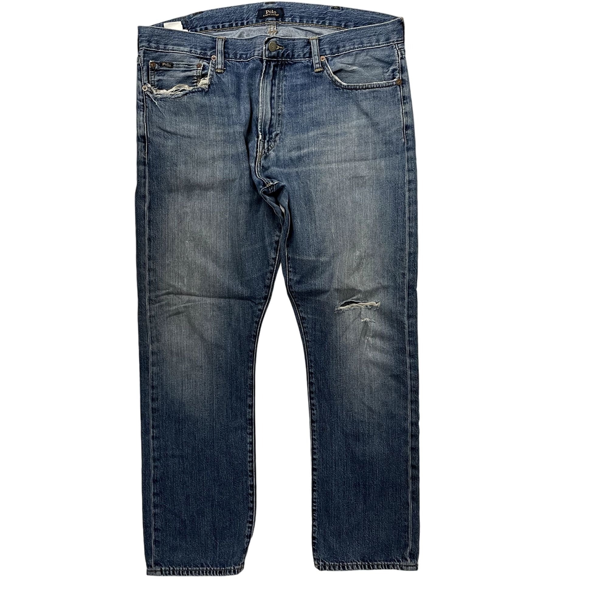 Vintage Y2K Polo Ralph Lauren Men's Blue Jeans DISTRESSED Denim