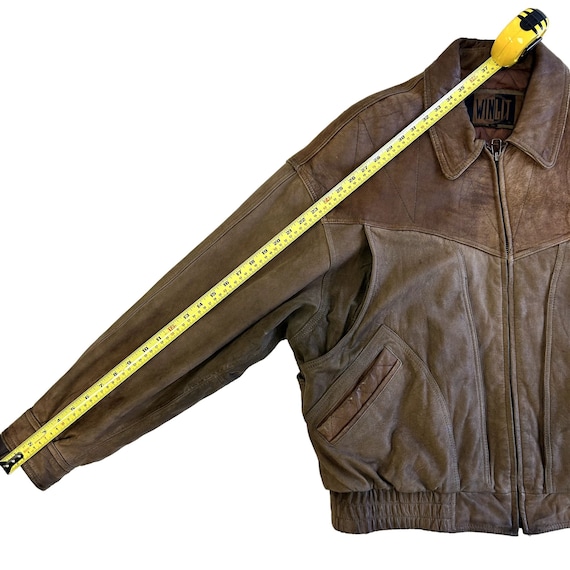 Vintage 80's Winlit Men Brown Soft Leather BOMBER… - image 9