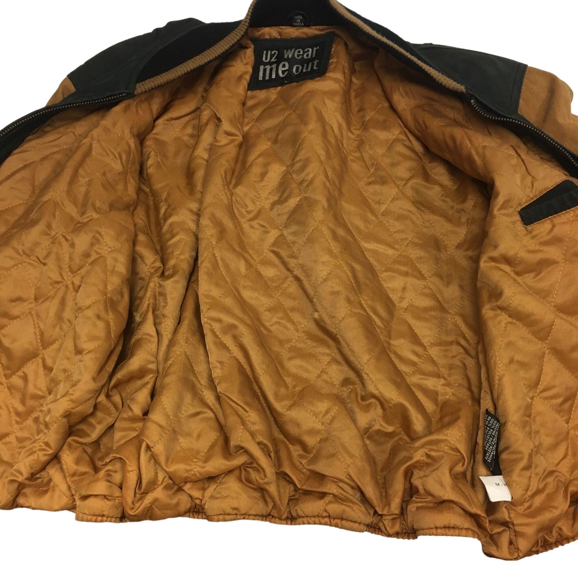 Vintage 80 90's U2 Wear Me Out Black 2 Tone Leather Bomber Vintage 80 90's U2 Wear Me Out Black 2 Tone Leather Bomber