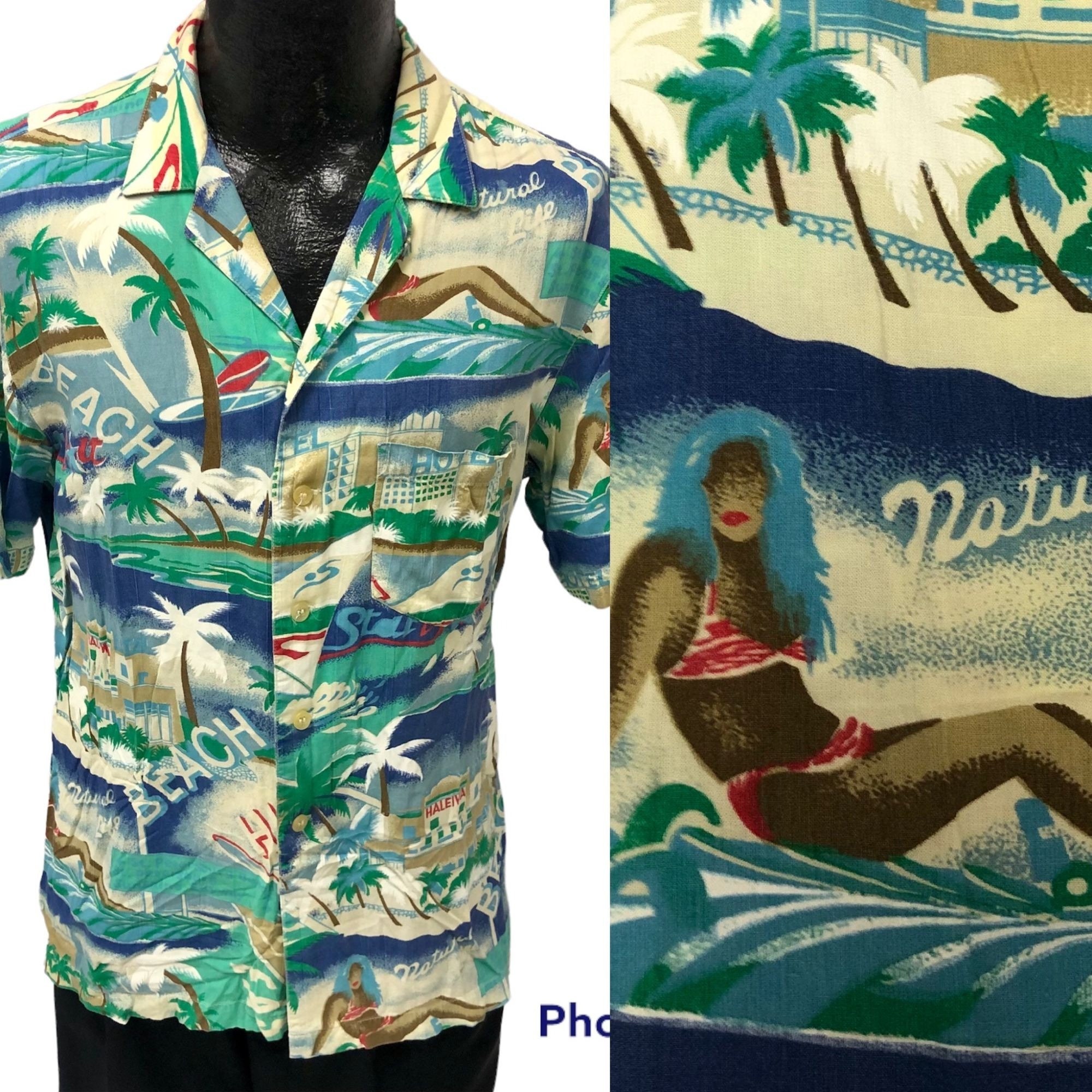 Vintage 60s Hutspah Windsurfing Rayon Button up Shirt Size 