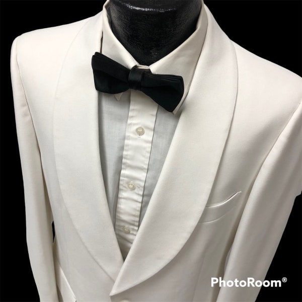 Vtg 70’s After Six Men’s Solid White ROCKABILLY Tux Single Btn SHAWL COLLAR Sport Coat Tuxedo Prom Formal Jacket 40 L