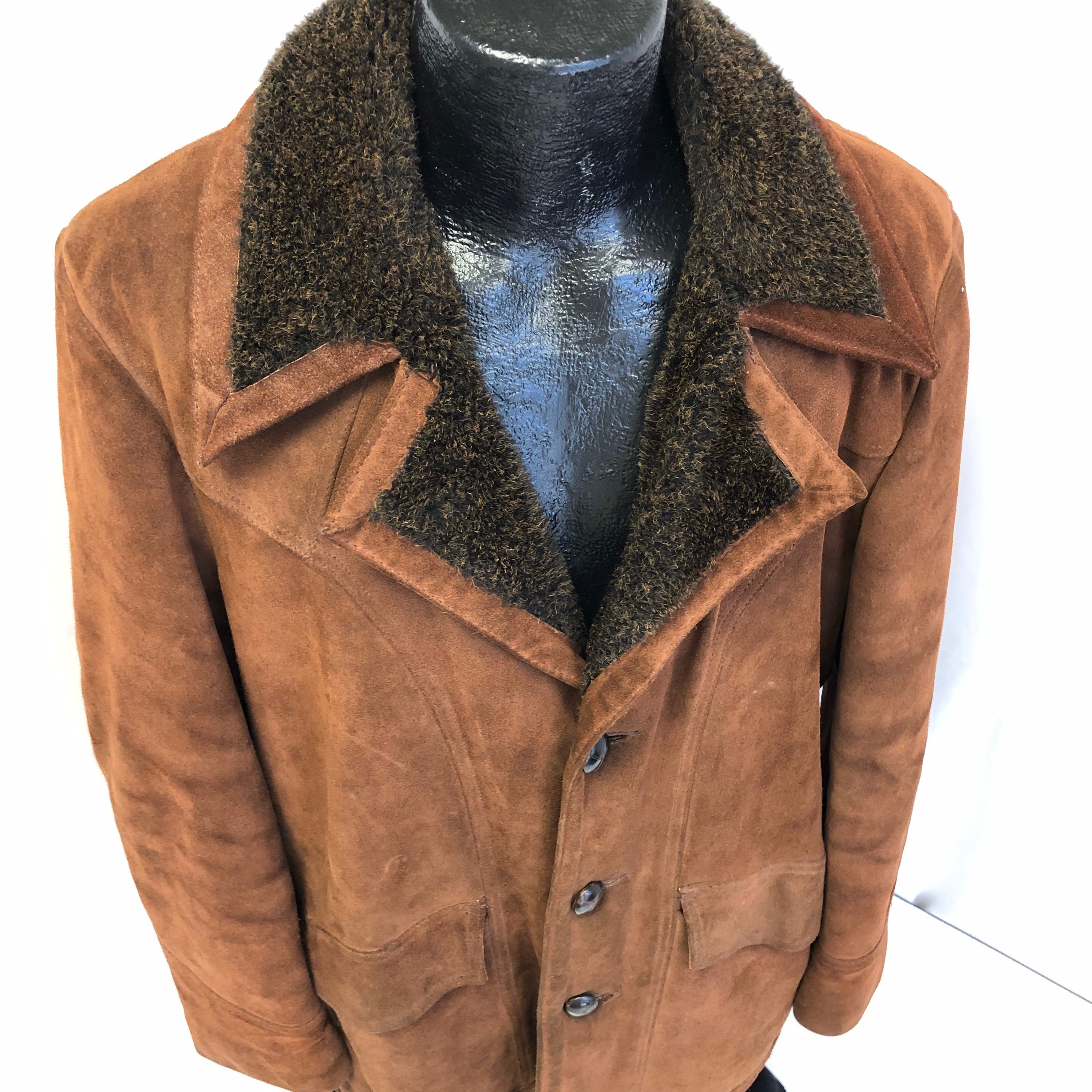 Vintage 70's Men's Brown HEAVY Suede Split Cowhide Cowboy SHERPA