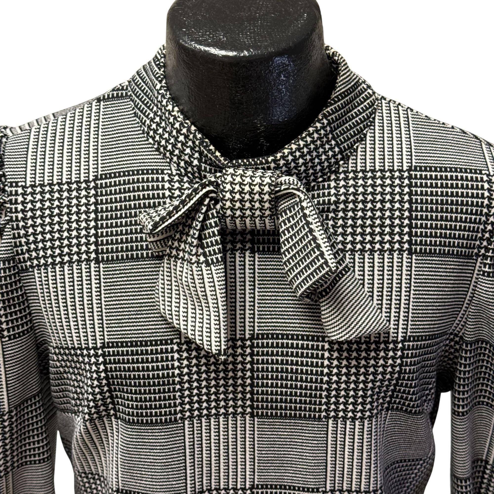 ★美品★AMERI★UND HOUNDSTOOTH BOWTIE BLOUSE Vintage 60 70's Mod Black White HOUNDSTOOTH Blouse BOW TIE