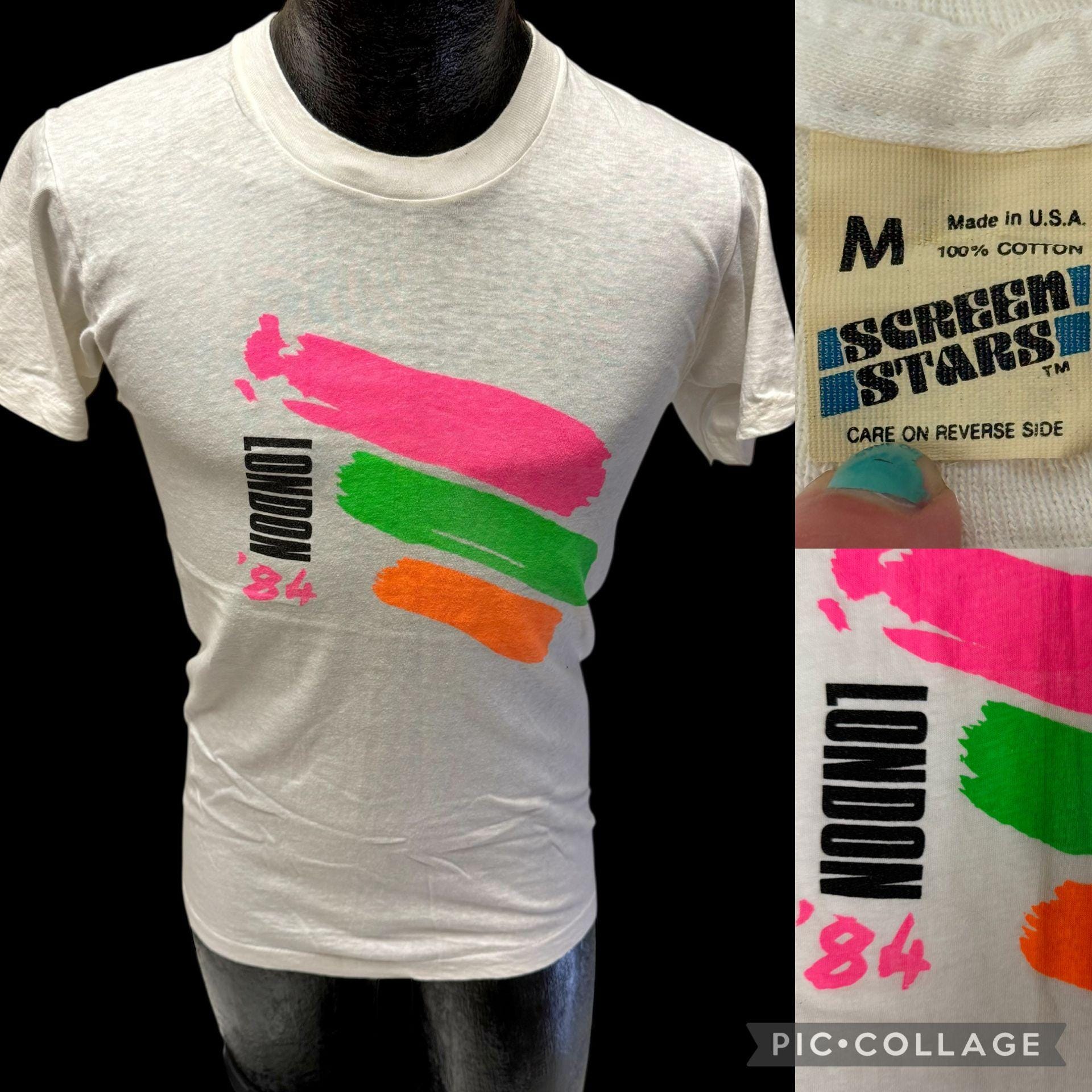 Nos New Vintage 80's Screen Stars LONDON 1984 NEON Paint Splat