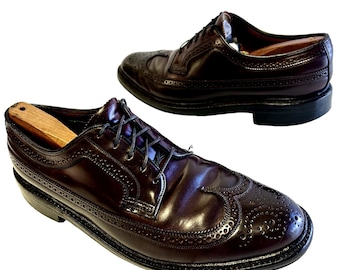 Vintage Florsheim Imperial 93605 Men SHELL CORDOVAN Longwing DRESS Shoe V Cleat Oxfords Leather Brogues 8.5 1/2 D