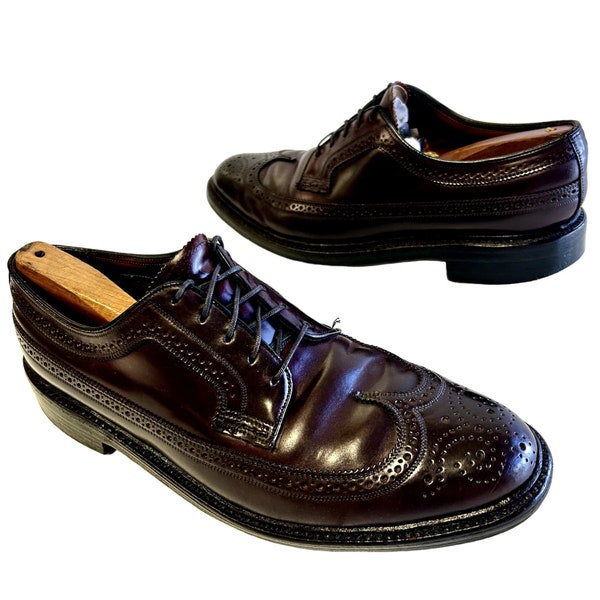 Vintage Florsheim Imperial 93605 Men SHELL CORDOVAN Longwing DRESS Shoe V Cleat Oxfords Leather Brogues 8.5 1/2 D