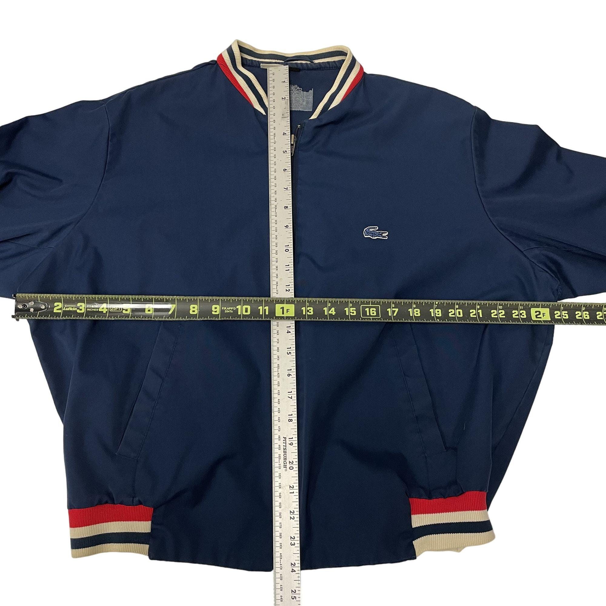 Vintage 70's Izod Lacoste Men Blue Bomber RARE Red White RINGER