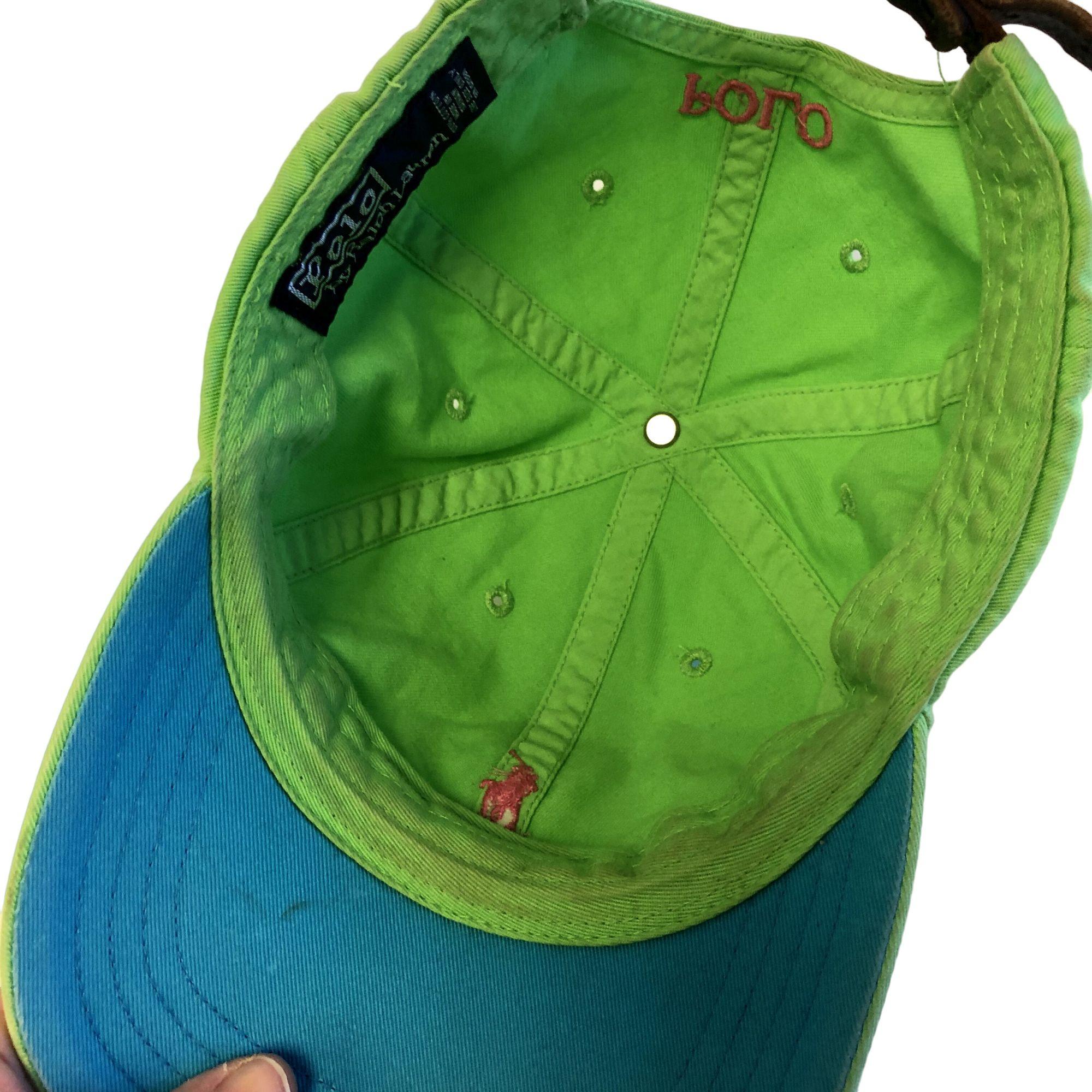 Vintage 90's Ralph Lauren Leather Strap Lime Green Baseball Cap