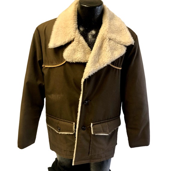 Vintage 70's Brown Cowboy Western Fleece Sherpa Lined Coat Rancher
