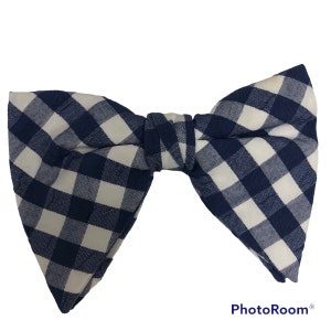 Vintage 40s Mens Navy Blue White CHECK Checkered Bowtie Rockabilly SWING Bowtie image 1
