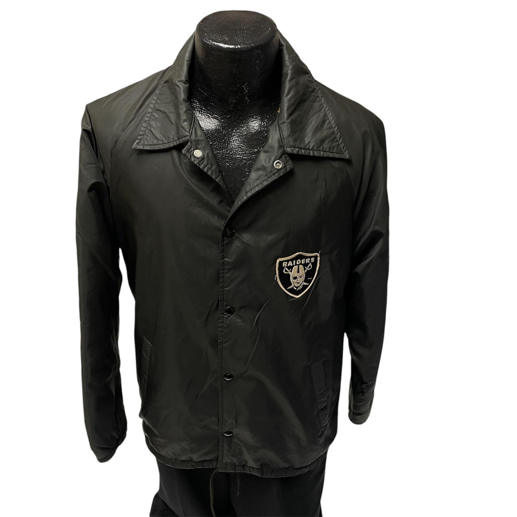80年代sir jac RAIDERS ブラック ナイロンジャケット Vintage 60 70's Sir Jac Men Black Nylon Fleece Lined NFL