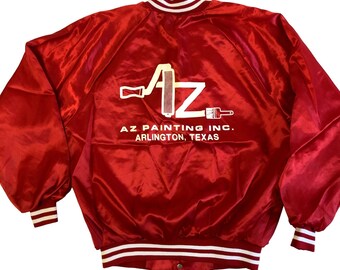 Vintage 80's Auburn SHINY Red SATIN Bomber AZ Paint Texas Painter