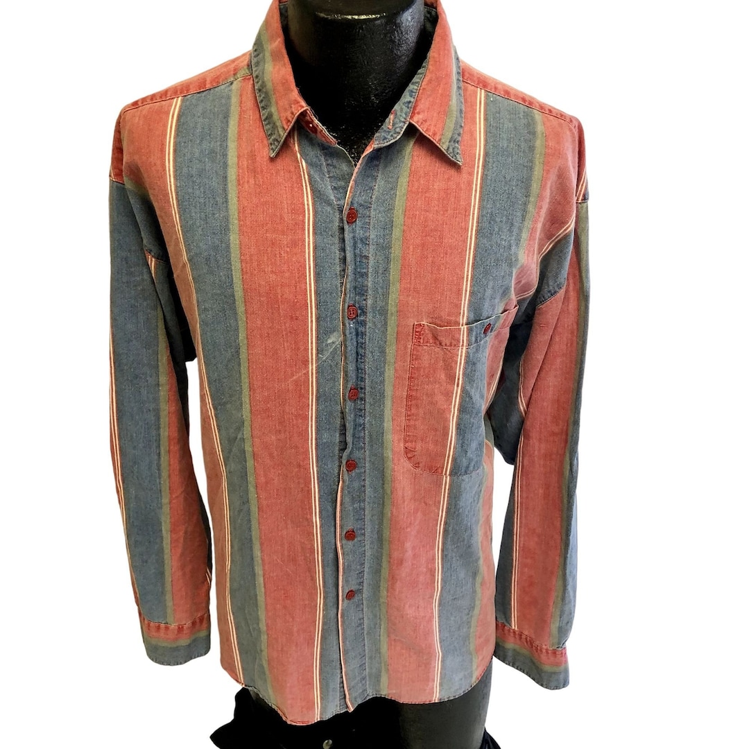 Vintage 80's Firenze BLAZER Homme Rouge Bleu Bold Stripe HiP HoP - Main Image