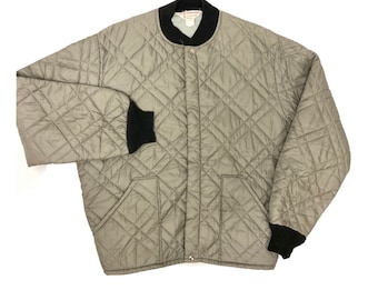 Vintage 50 60er Jahre Towncraft Pennys Herren Grau Nylon STEPTED Work Wear Mantel Chore Shop Jacke
