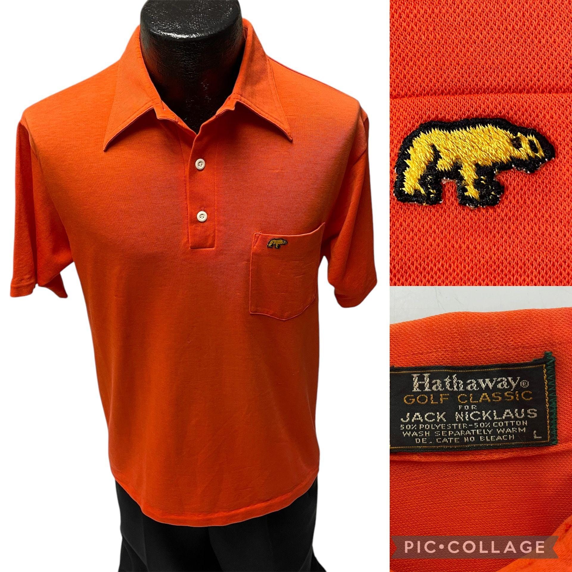Vintage 70's Jack Nicklaus Orange Golf Polo Golden BEAR Logo