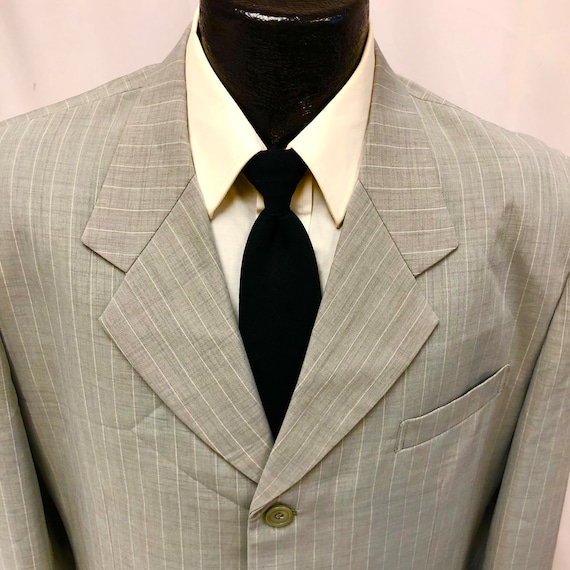 Vtg BESPOKE Men Sage Gray CHALK Stripe Light Weig… - image 5