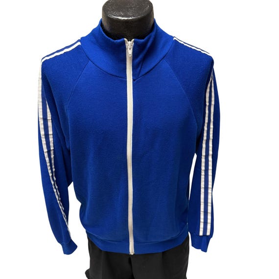 Vintage 70 80's Royal Blue Acrylic White STRIPE Warm up Running