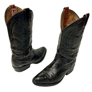 Vintage 70's Black Cherry Cowboy Western AUTRICH QUILL pour hommes, bout de l'aile ROCKABILLY, bottes 8 R