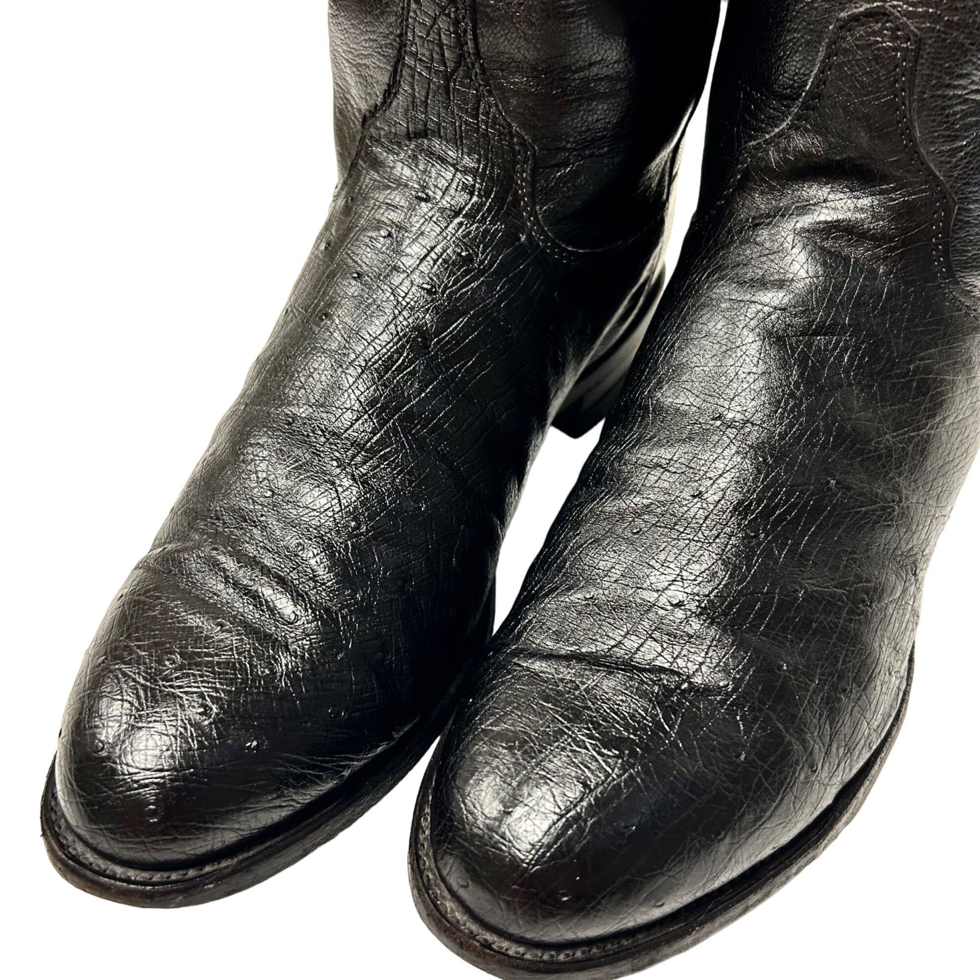 Vintage Justin Men Black SMOOTH OSTRICH Skin Cowboy Western 