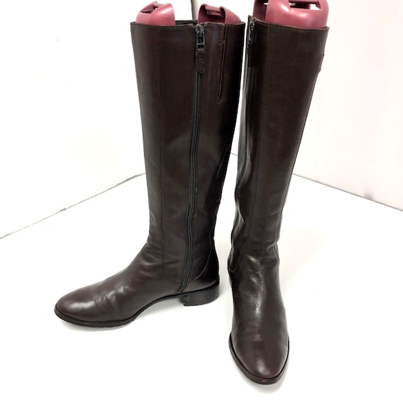 Cole Haan Women Brown Leather Knee High Tall Full Zip RIDING Boots