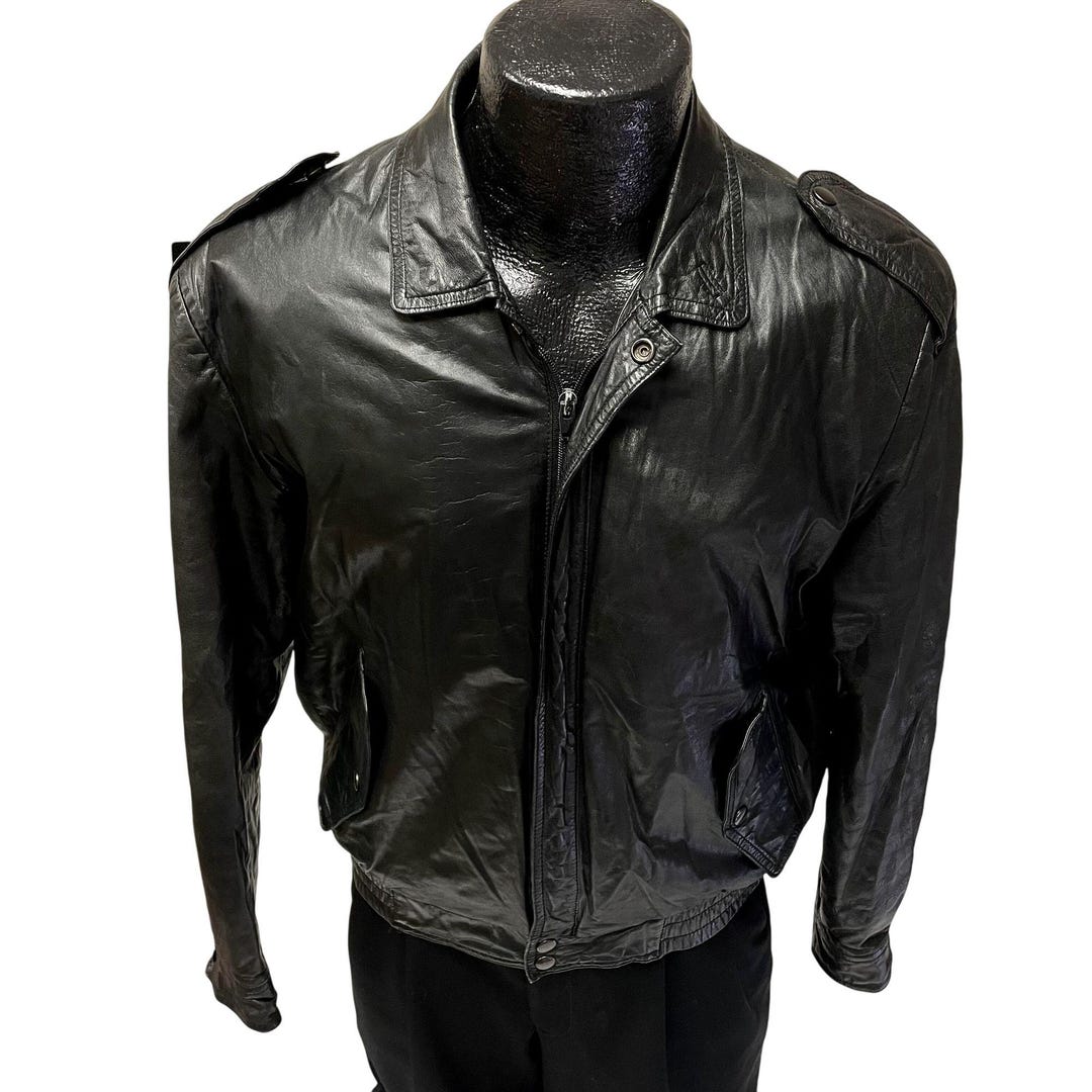 Vintage 50 60's Cellini Men Black CAFE RACER Leather