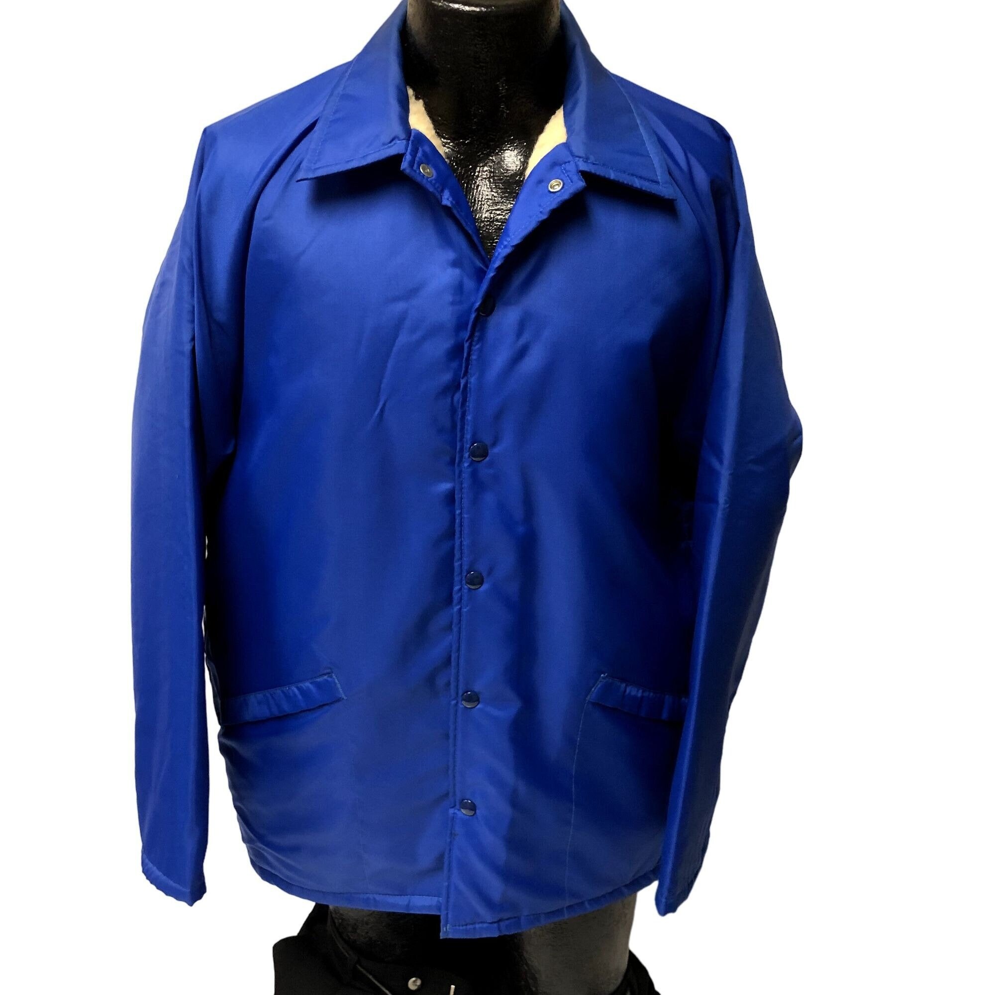 Vintage 80's King Louie PRO FIT Blue Nylon Sherpa Lined Snap up