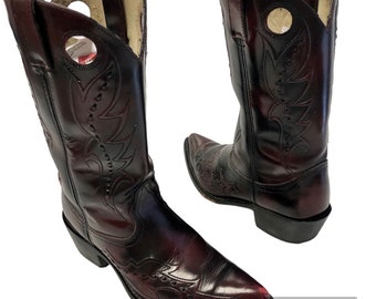 Vintage Durango Black CHERRY Dragon Leather Cowboy Western BUCKAROO Rockabilly Flame Boots 9 EE