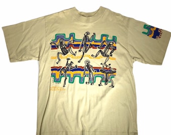 Vintage 90&#39;s Balarinji Australia Art CAVE MEN Tribal Native Caveman Graphic T Shirt XL