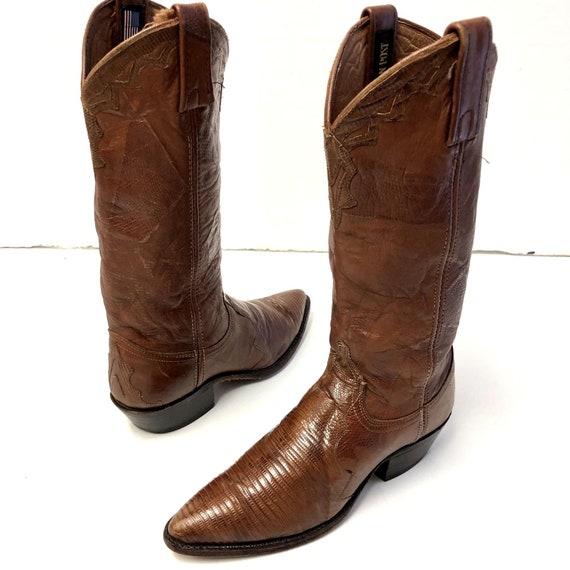 Vintage Dan Post Women's Brown LIZARD SKIN Cowboy Western Iguana