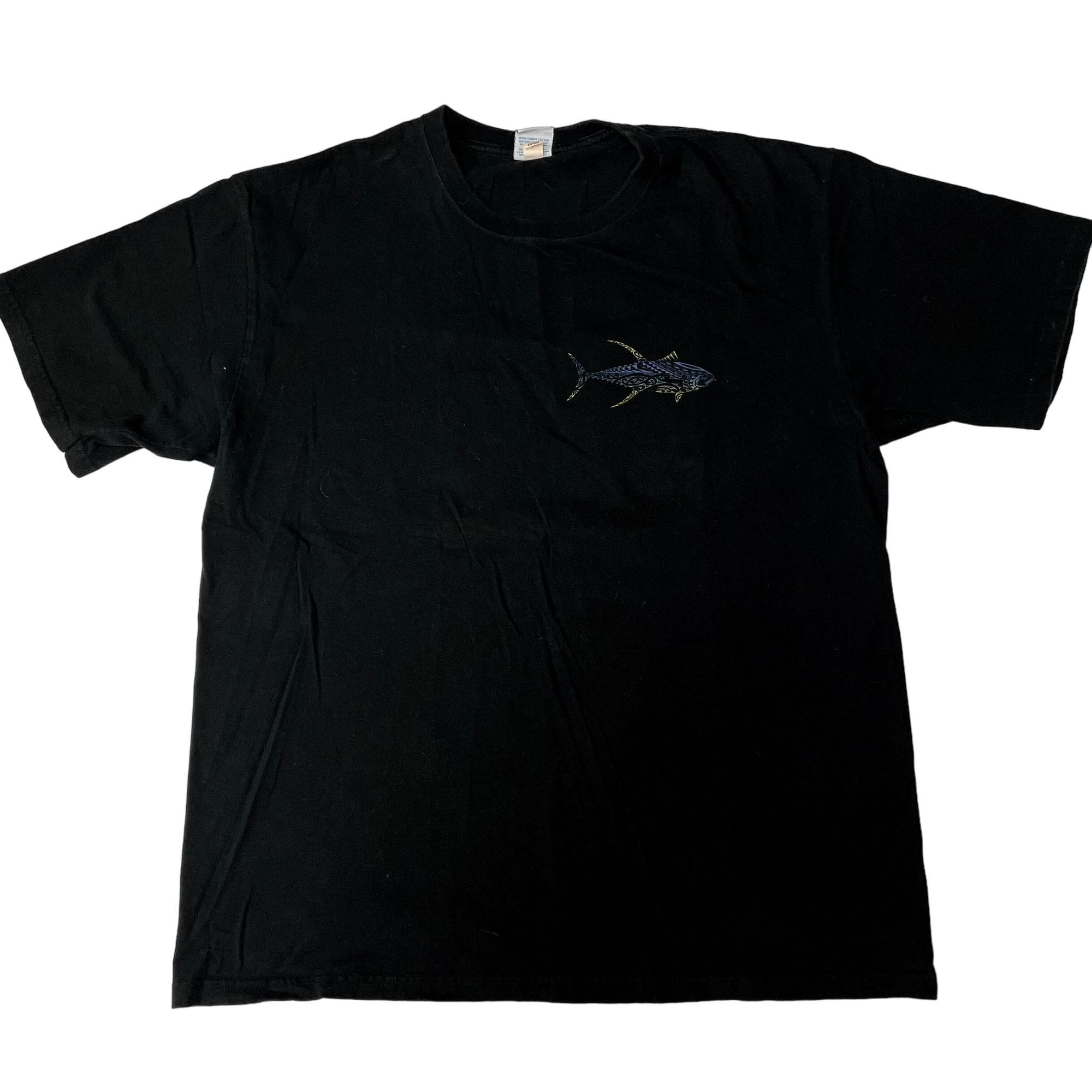 Vintage 90's Crazy Shirts Men's Black NEON TRIBAL FISH Logo