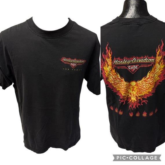 Vintage 90's HARLEY DAVIDSON Cafe Soaring Fire EAGLE Flames Las