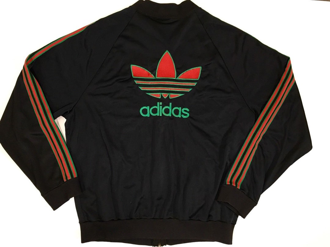 Vintage 80's Adidas USA Made Men Black W Red Green Stripes Vintage 80's Adidas USA Made Men Black W Red Green Stripes