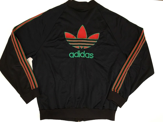 Vintage 80's Adidas USA Made Men Black W Red Green Stripes - Etsy