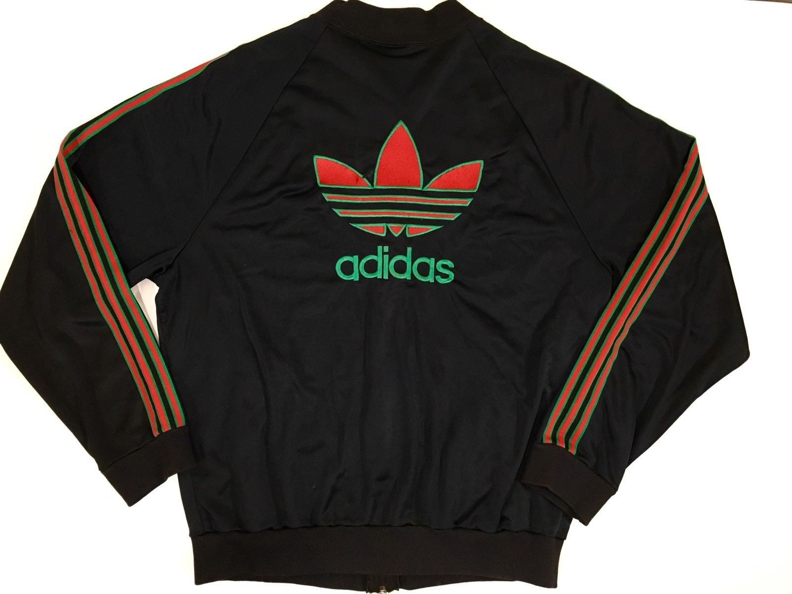 Vintage 80's Adidas USA Made Men Black W Red Green Stripes Vintage 80's Adidas USA Made Men Black W Red Green Stripes