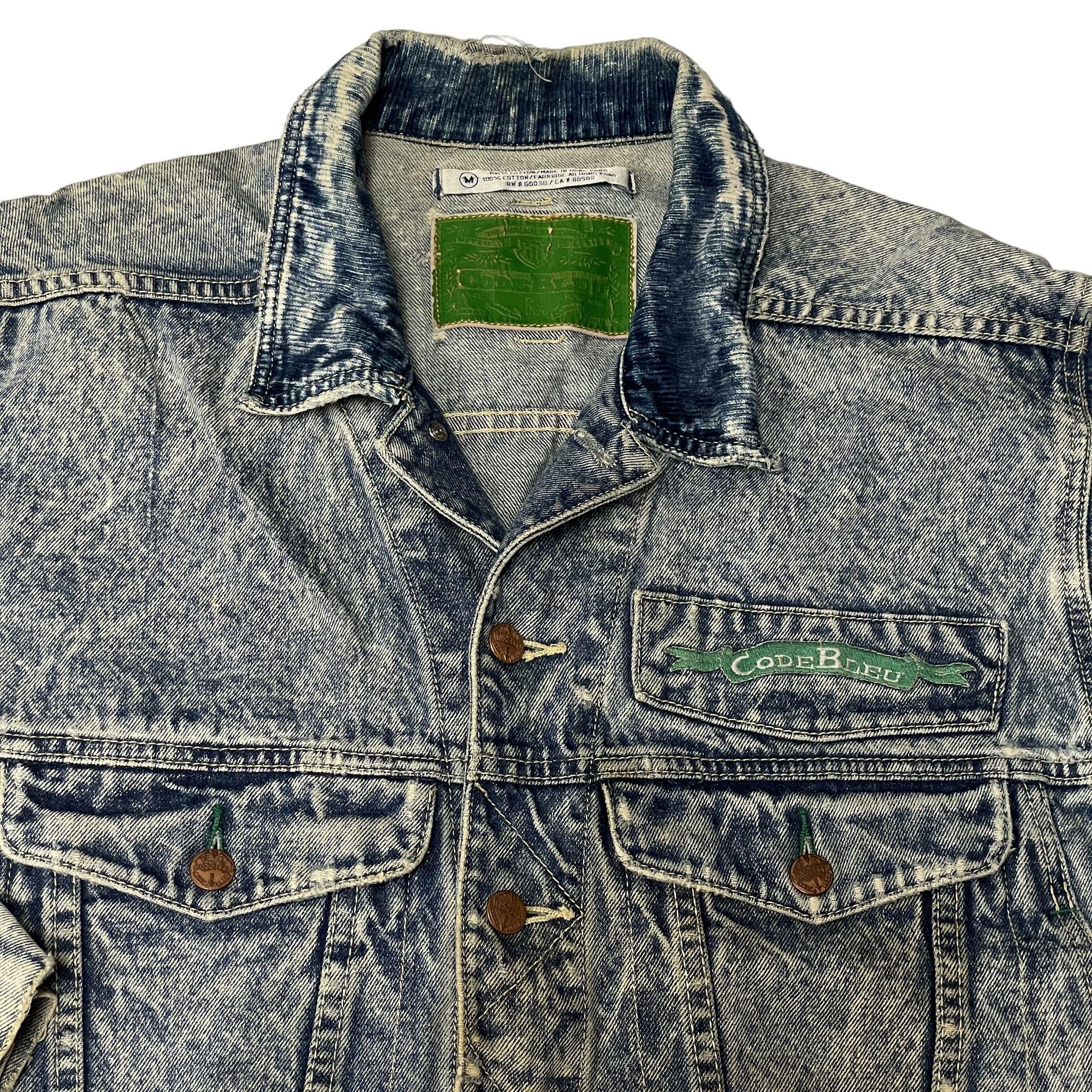 Vintage 80's Code Bleu Men DESTROYED Blue Jean ACID WASH Coat