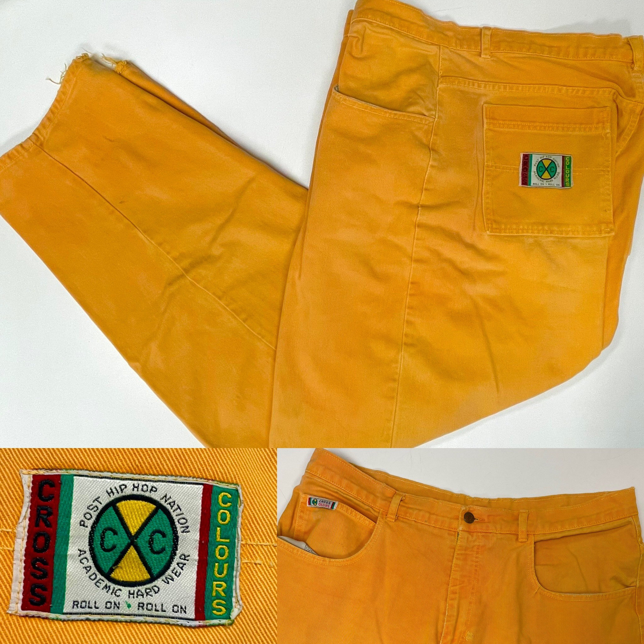 Vintage 90's CC Cross Colours Men Orange Denim Hip Hop BAGGY Vintage 90's CC Cross Colours Men Orange Denim Hip Hop BAGGY