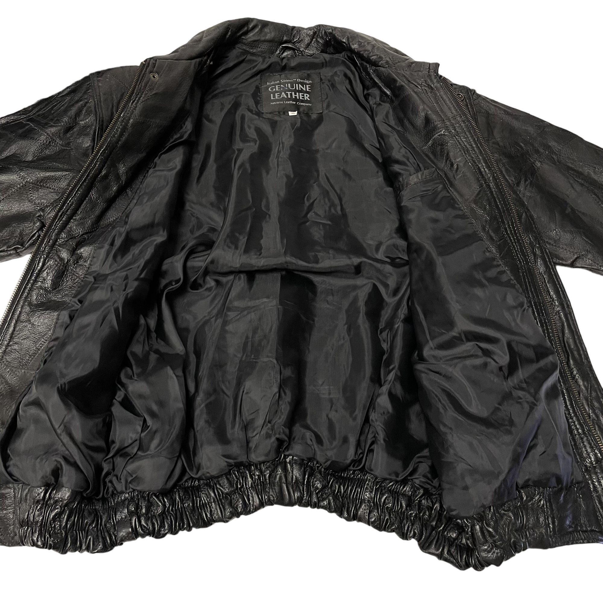 Vintage 80's Navarre Italian STONE Design Black Leather BOMBER
